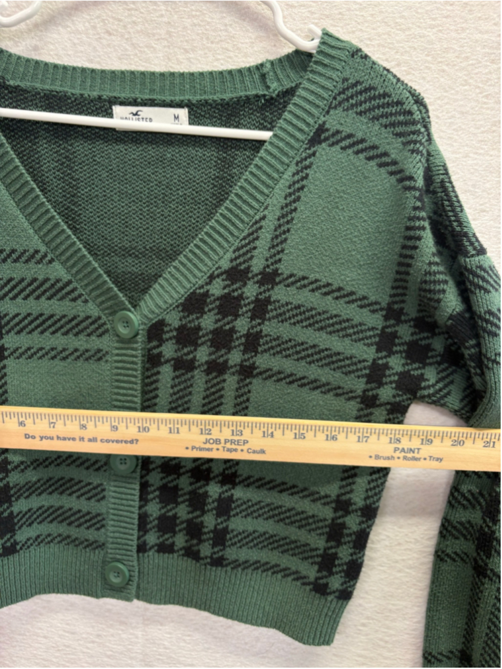 Hollister Green Plaid Cropped Cardigan Sweater Button Up Knit Womens Size M - Picture 5 of 8